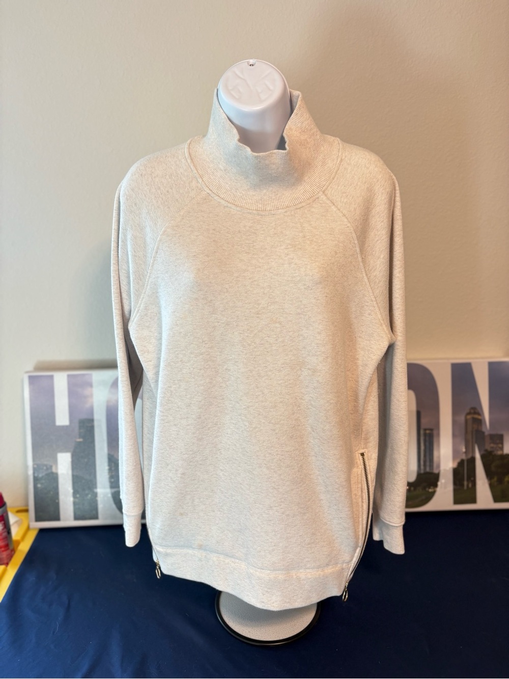 Athleta Cream Mock Neck Sweater with Side Zips
